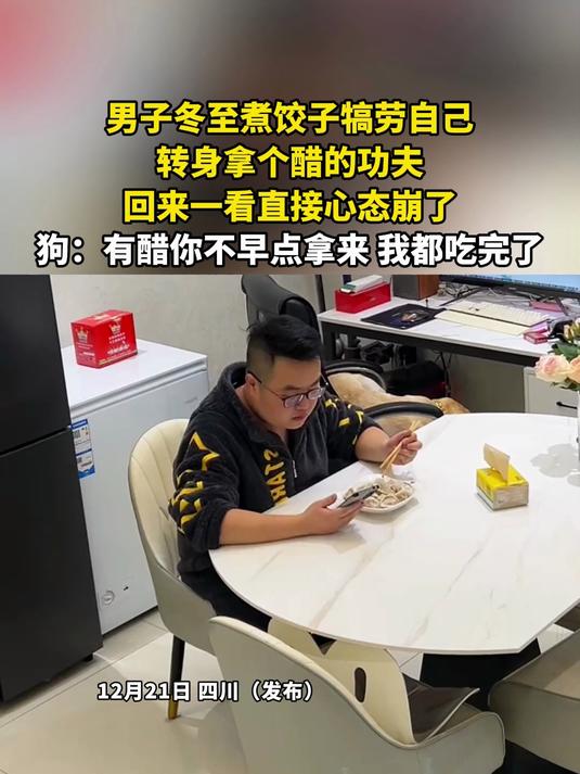 男子冬至煮饺子犒劳自己,转身拿个醋的功夫,回来一看直接心态崩了