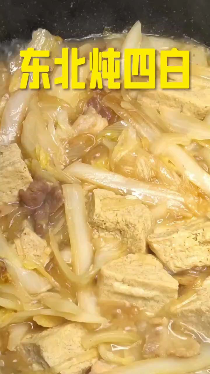 五花肉白菜冻豆腐炖粉条,东北炖四白