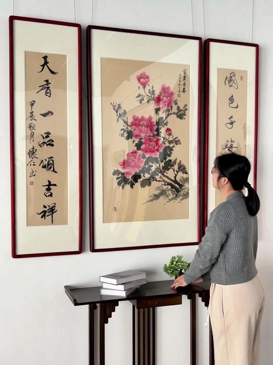 这套中堂实在是太美啦 中堂 新中式挂画 国画 客厅挂画 牡丹
