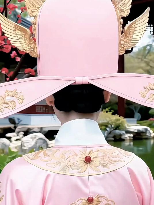 粉色飞鱼服配翼冠，古风与时尚碰撞的绝美转身