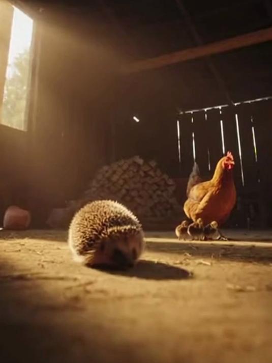 刺猬偷乌鸡崽，母乌鸡护娃，黄狗赶刺猬！