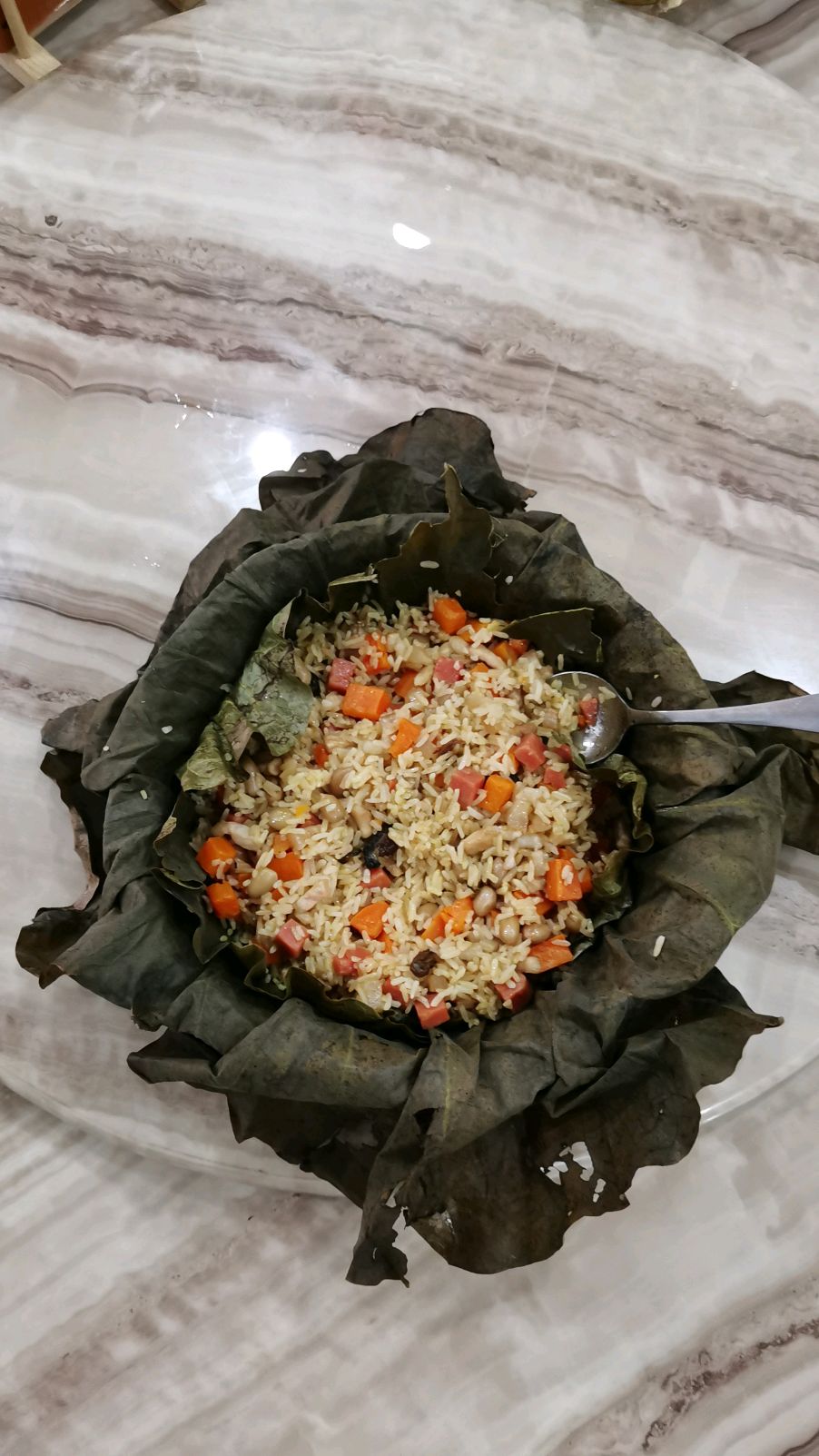 荷叶饭_家常做法_荷叶清香带海鲜味_好口感