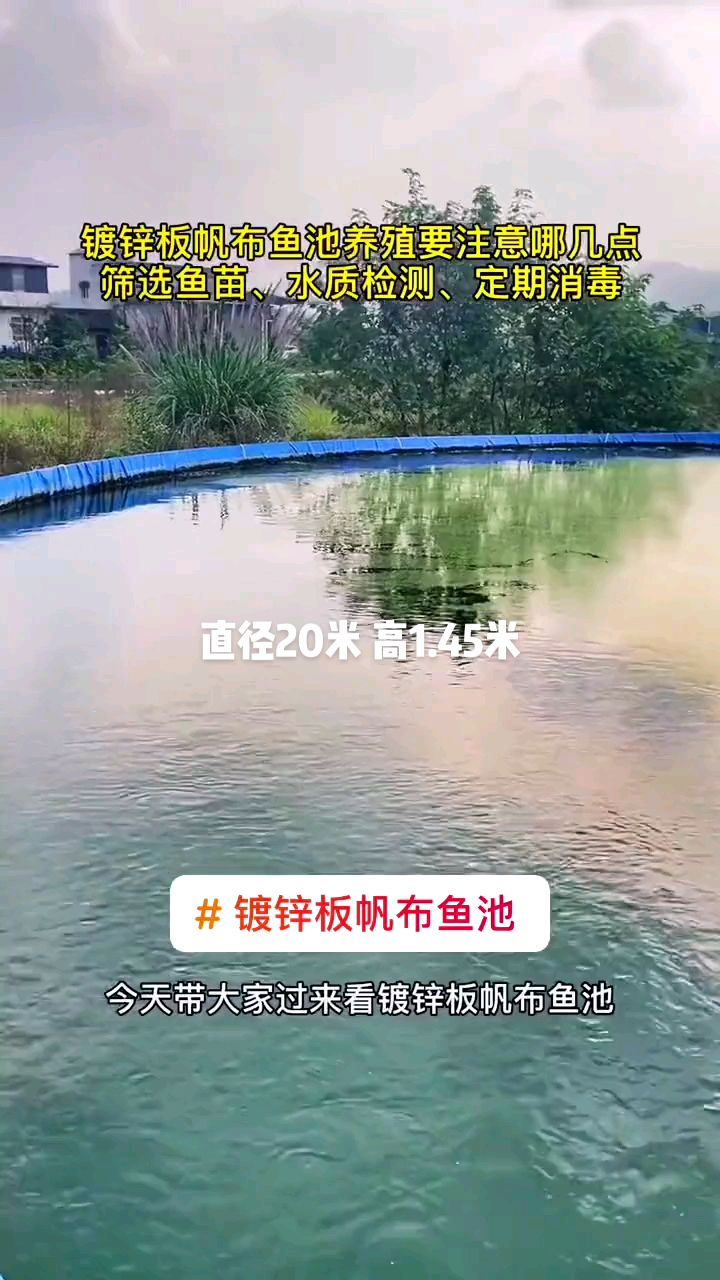#大型#高密度养殖镀锌板帆布水池#镀锌板帆布鱼池循环水养殖,直径20米高1.45米