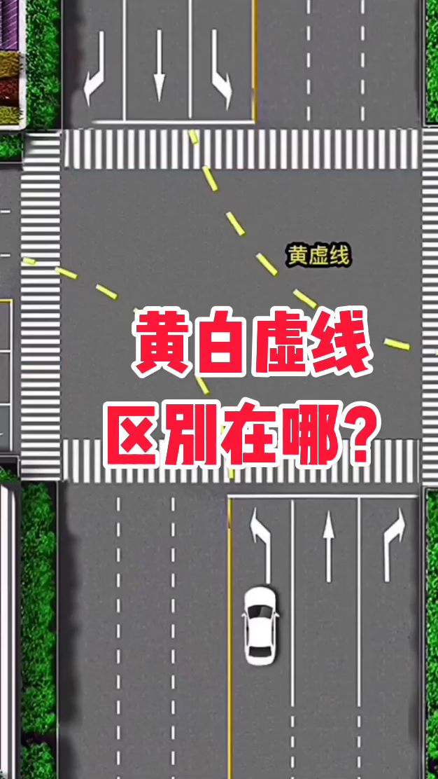一个视频讲清楚路口黄色虚线和白色虚线的区别!