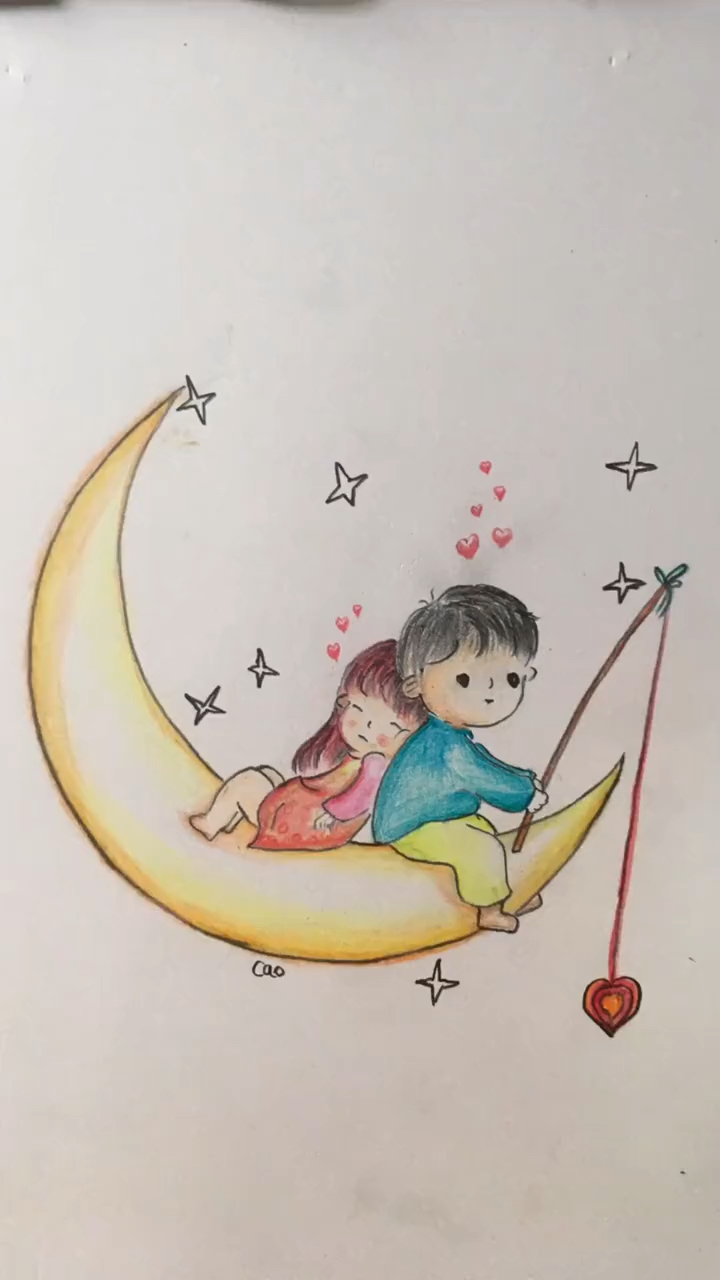 彩铅简笔画:教大家画月亮上的小人