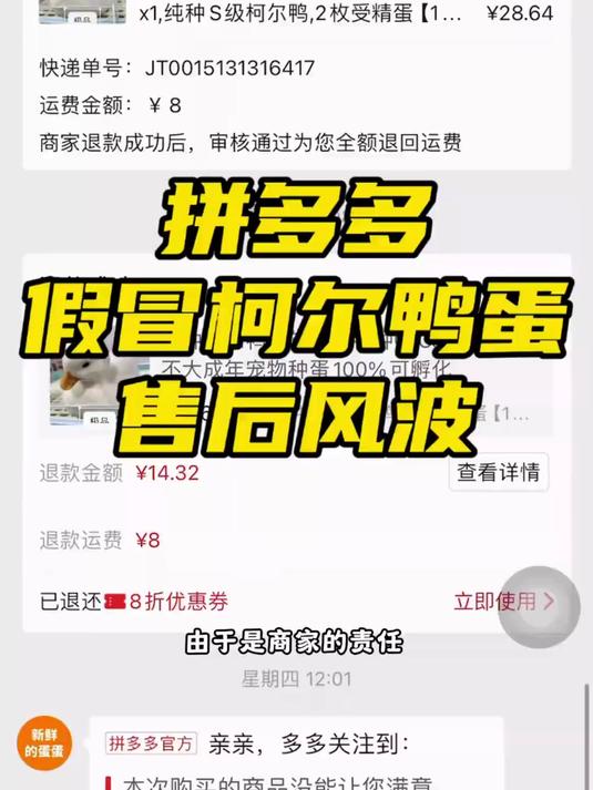 拼多多假冒柯尔鸭蛋后续来了