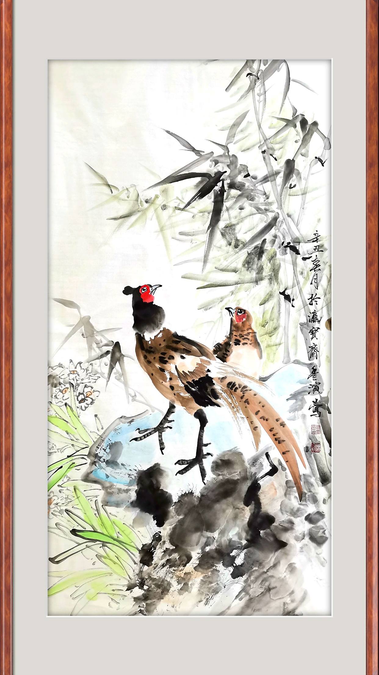 郭丰演花鸟画,写意画法创作雉鸡水仙花