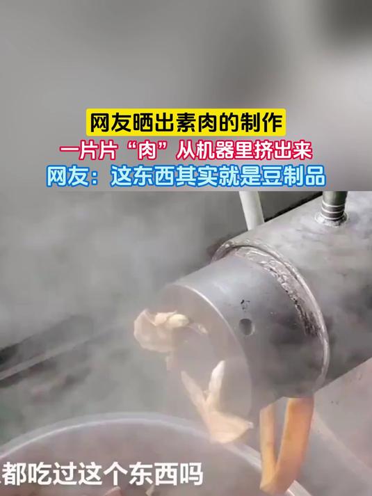 网友晒出素肉的制作，一片片“肉”从机器里挤出来，网友：这东西其实就是豆制品