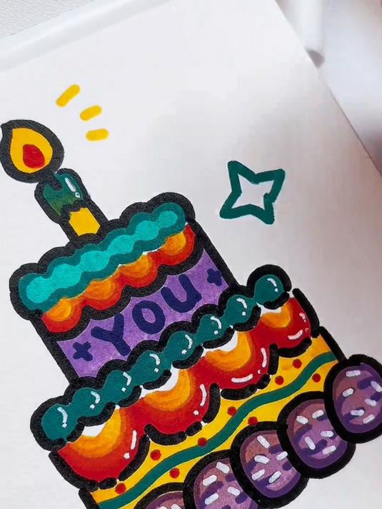 沉浸式画画 _ 过生日咯 丙烯马克笔 简笔画教程 涂鸦 解压