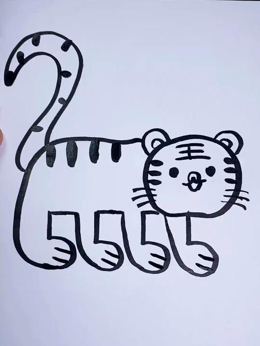 用数字5画老虎,幼儿园儿童数字简笔画