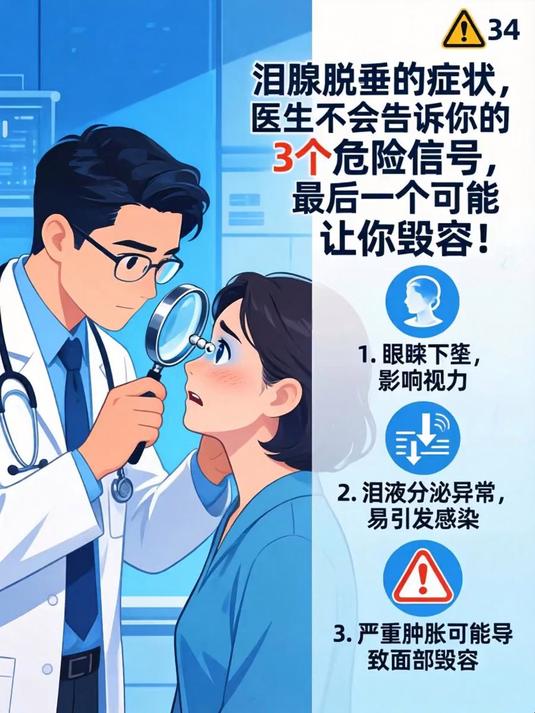泪腺脱垂的症状，医生不会告诉你的3个危险信号，最后一个可能让你毁容！