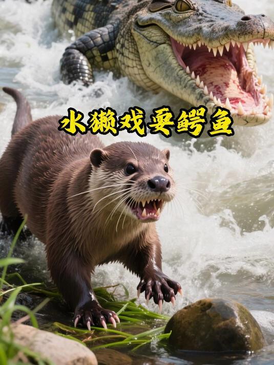 水獭单挑鳄鱼,简直无法无天