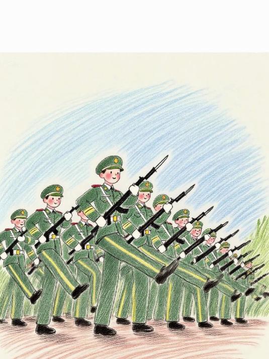 我心中的阅兵盛景,儿子用画笔细细勾勒