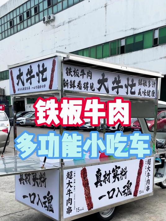 定制一款四面封闭的多功能移动铁板牛肉摆摊餐车小吃车