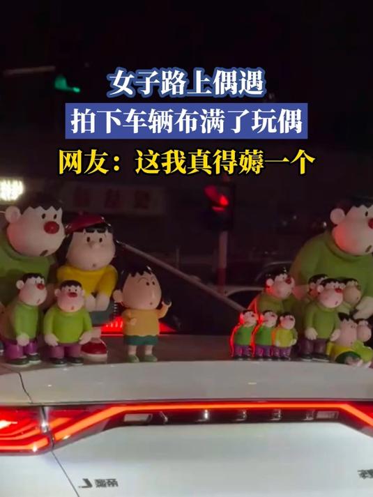 女子路上偶遇,拍下车辆布满了玩偶,网友:这我真得薅一个