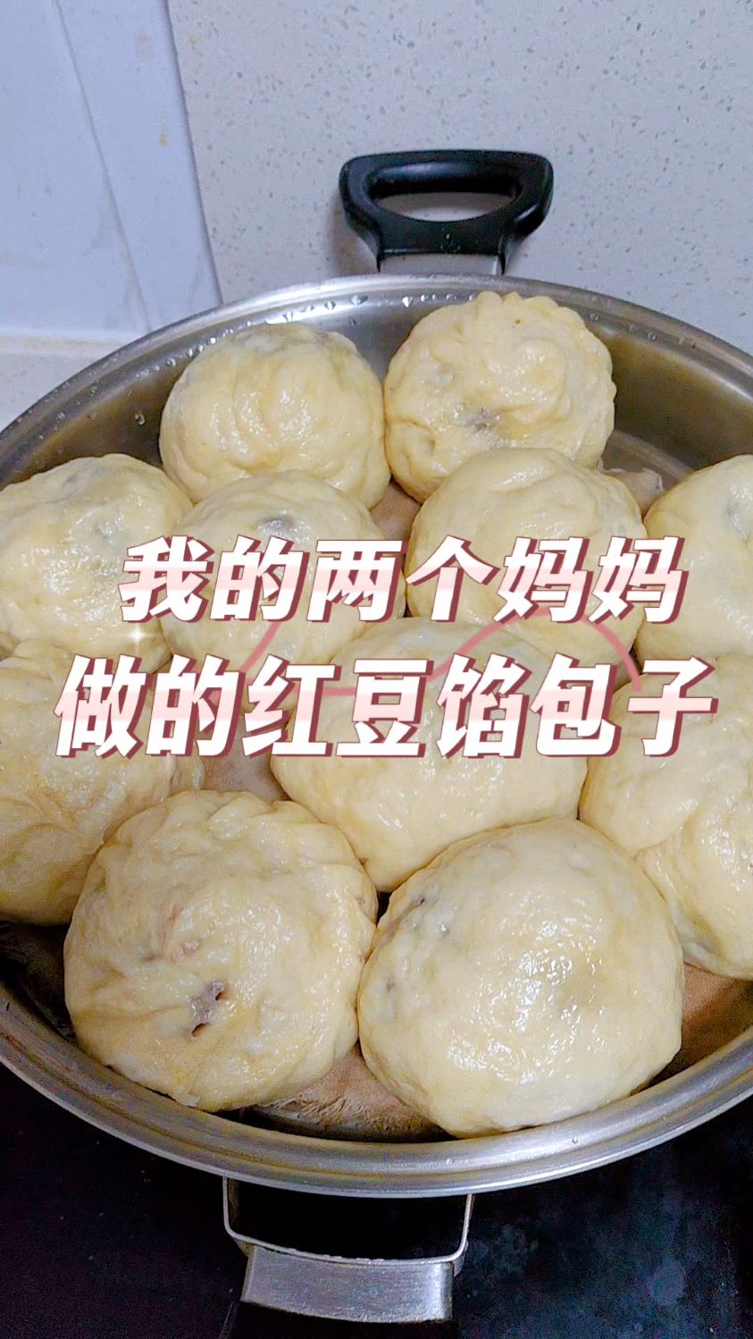 我的两个妈妈做的红豆馅的包子,馅料特别足,皮薄馅大