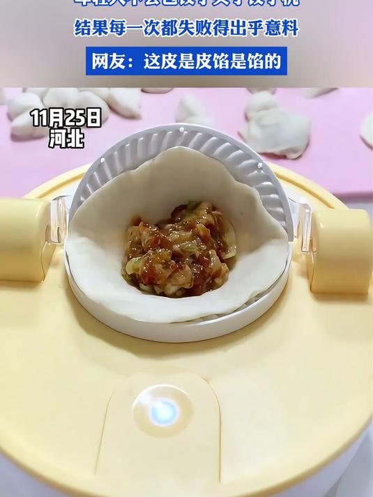 年轻人不会包饺子买了饺子机,结果每一次都失败得出乎意料