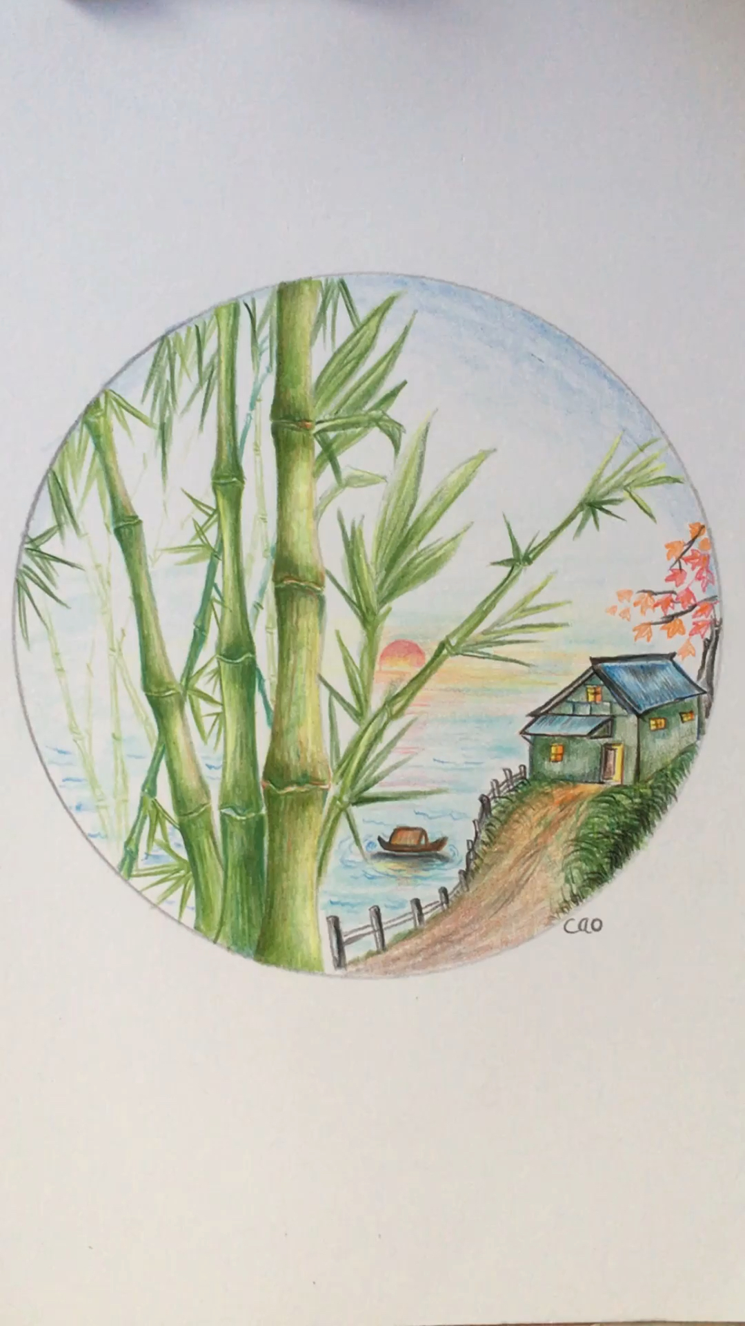 彩铅简笔画:教大家画竹子风景图