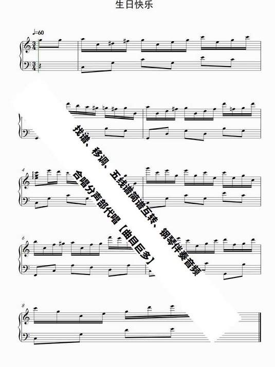 生日快乐 1页 C钢琴谱简谱五线谱乐谱曲谱子