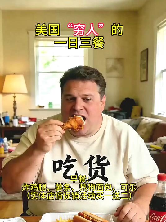 美国穷人喜欢吃高热量低成本的食品，怪不得那么胖