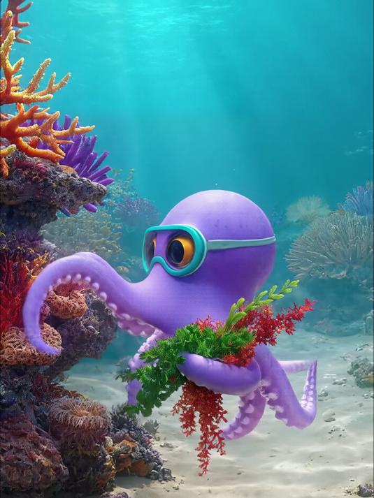 潜水镜章鱼的海底冒险