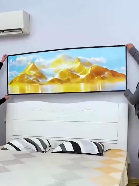 自粘壁画仿真边框山水画风景客厅沙发背景装饰画鸿运当头墙贴床头