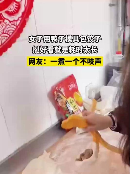 女子用鸭子模具包饺子，挺好看就是耗时太长，网友：一煮一个不吱声！