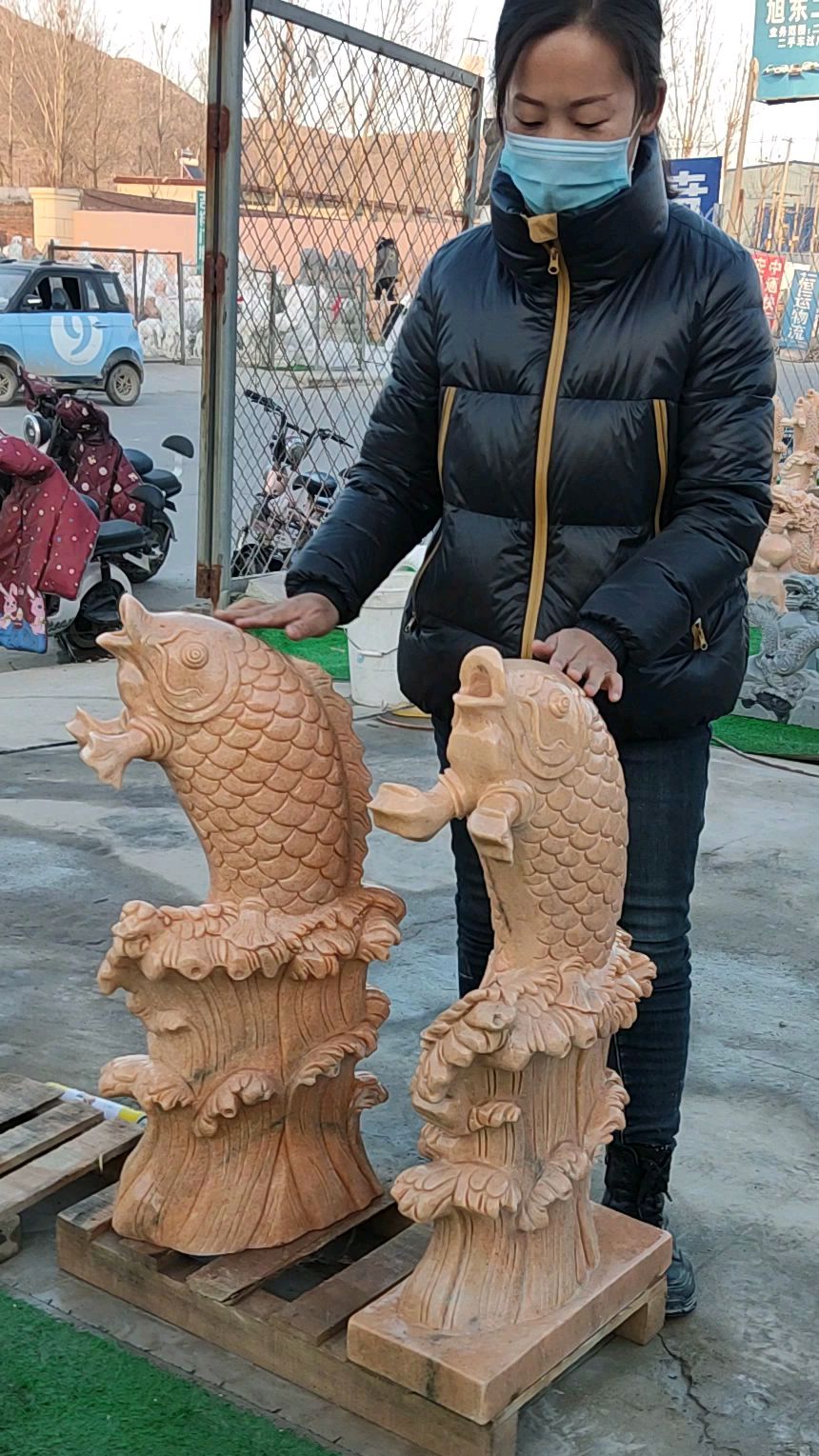 大理石喷水鲤鱼,石雕鱼喷泉,庭院水池装饰