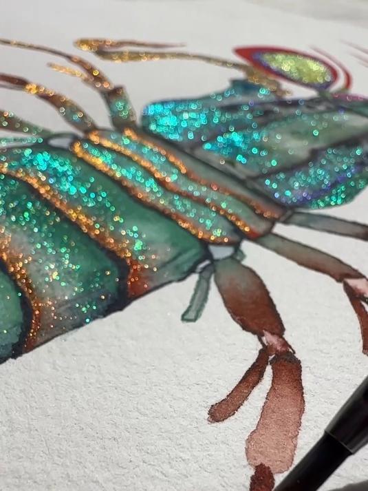用金属水彩画五彩斑斓的龙虾