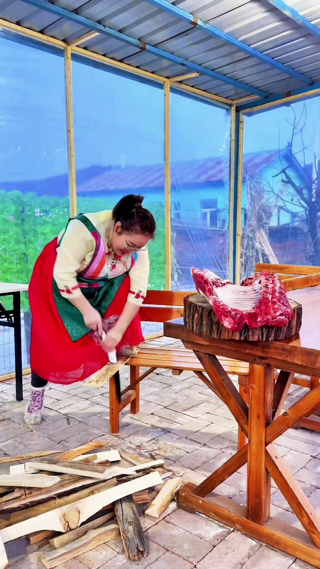 东北猫冬生活,豆角干炖排骨