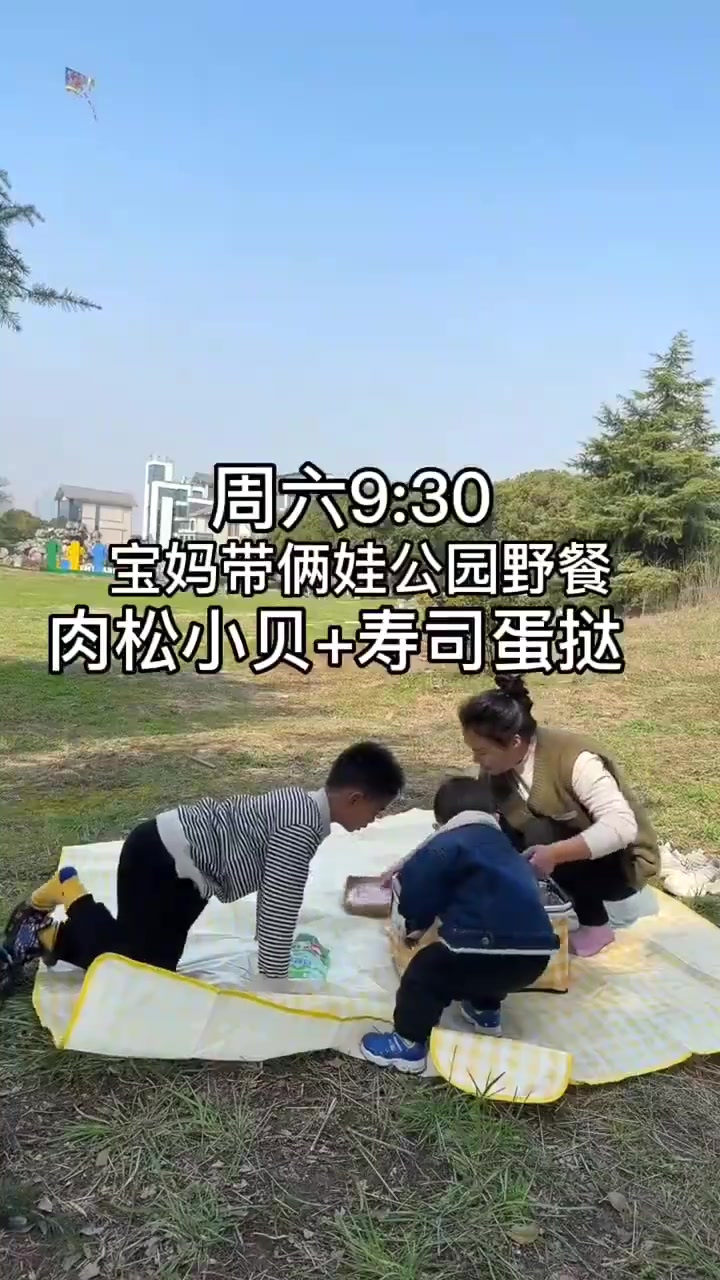 我做了肉松小贝和寿司蛋挞，带两个娃公园野餐