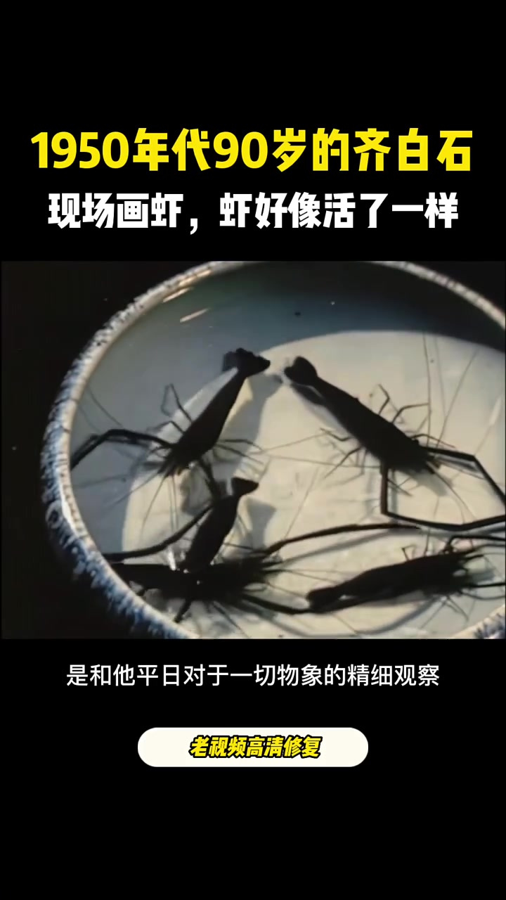 1950年代90岁的齐白石画虾,这虾好像活了一样