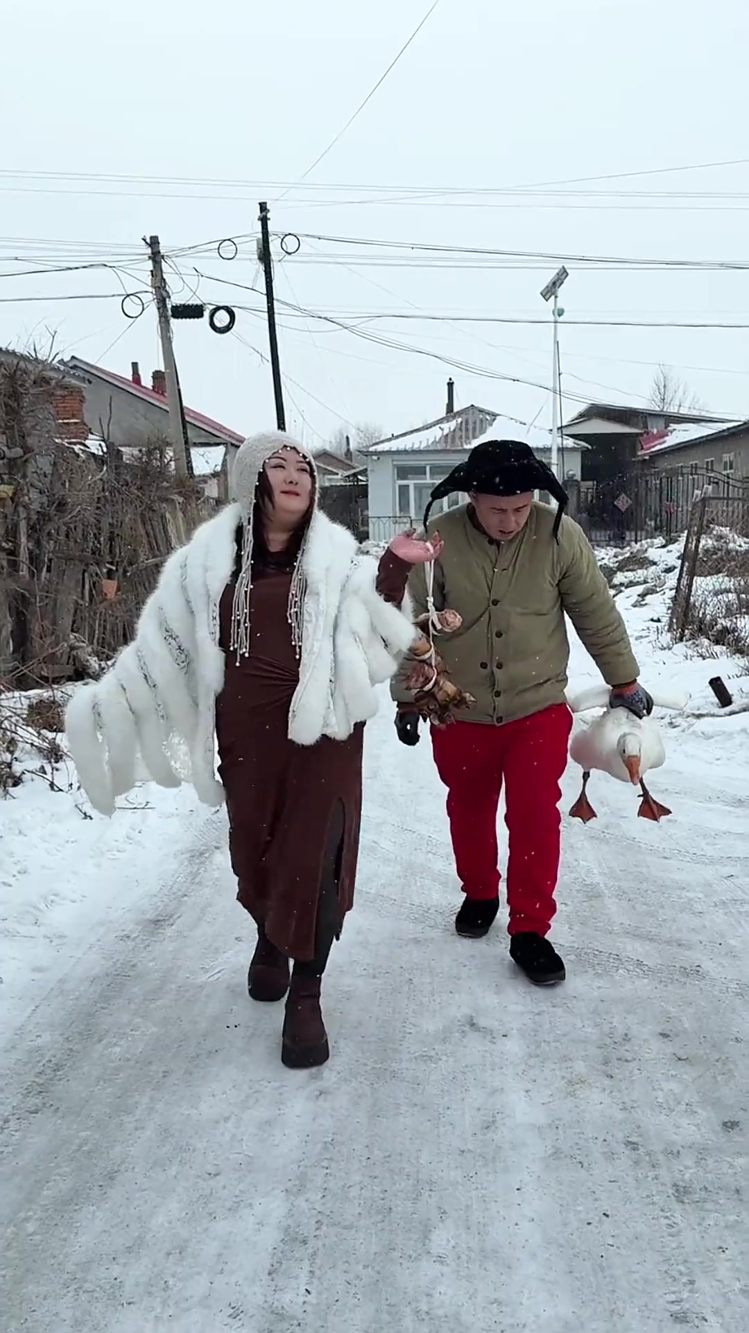 河南姐妹来家里吃饭,一下雪就吃铁锅炖大鹅