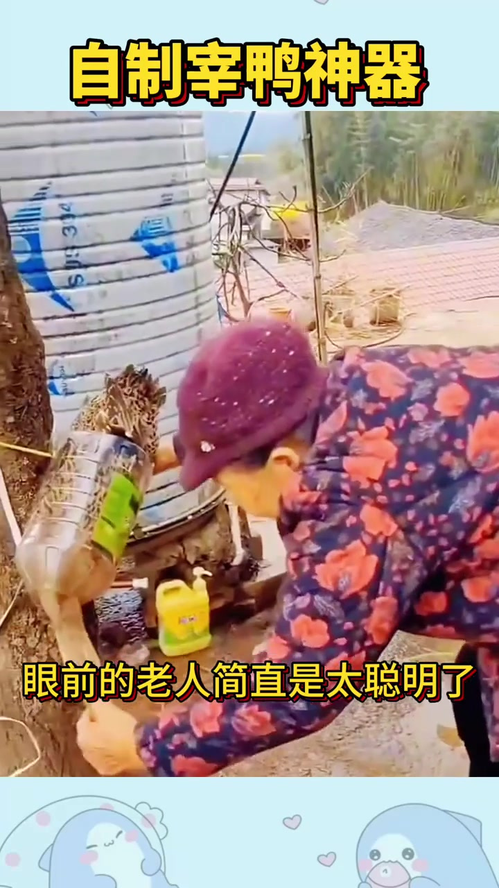老人自制宰鸭神器,太实用了
