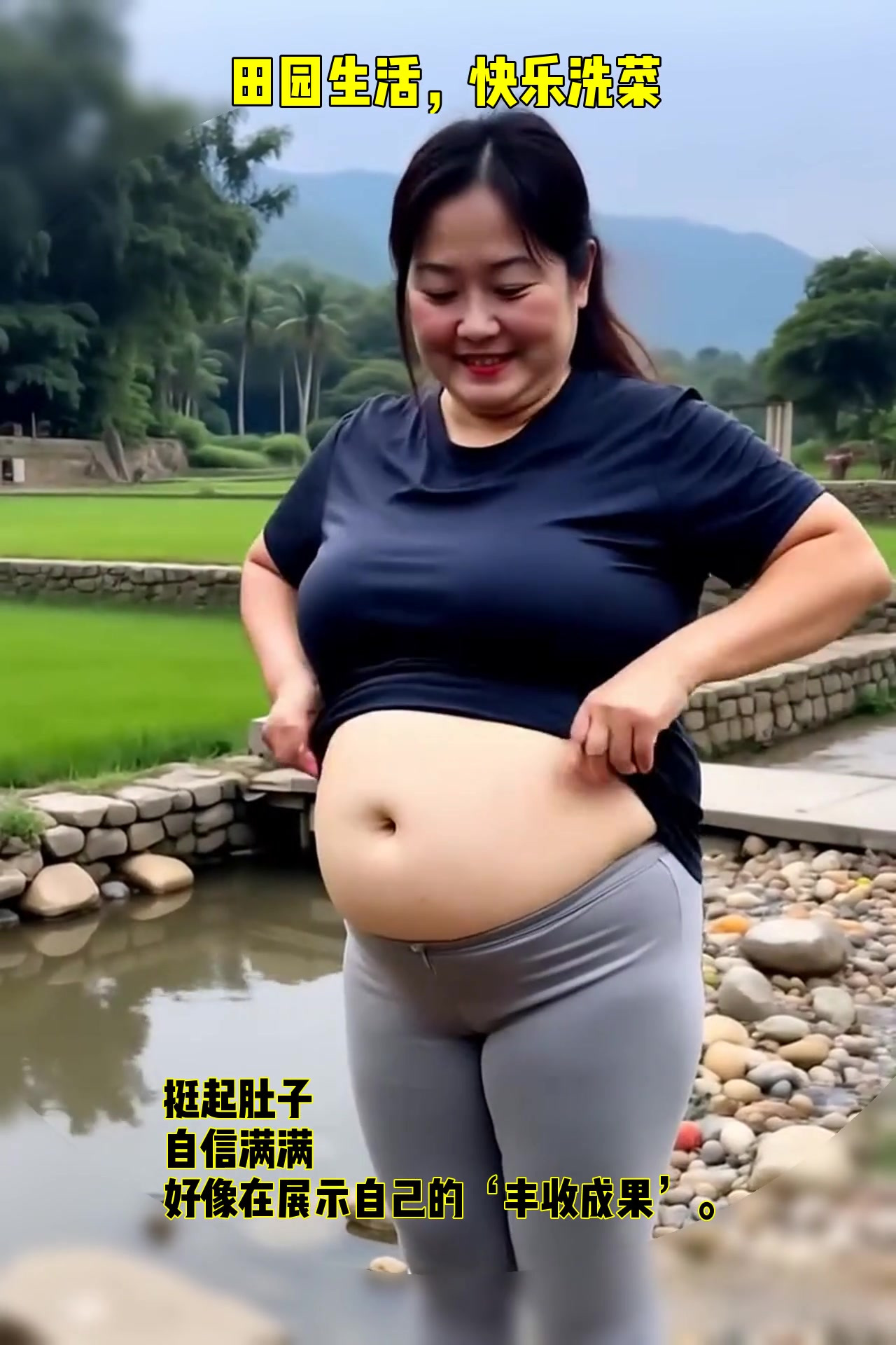 河边洗菜,笑容满面,这生活真惬意