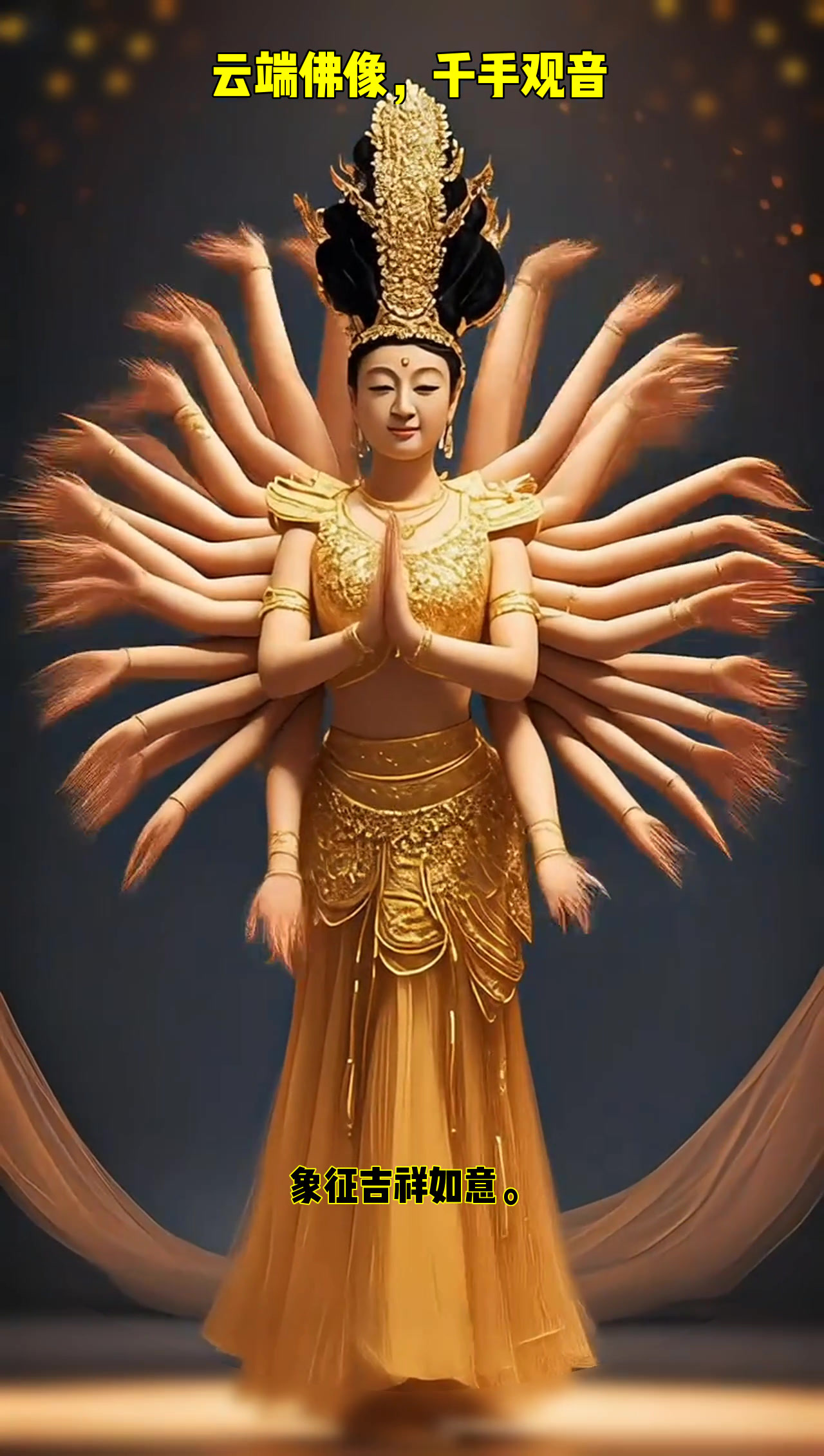 云端佛像翩翩起舞,千手观音慈悲降临,震撼心灵的神圣时刻