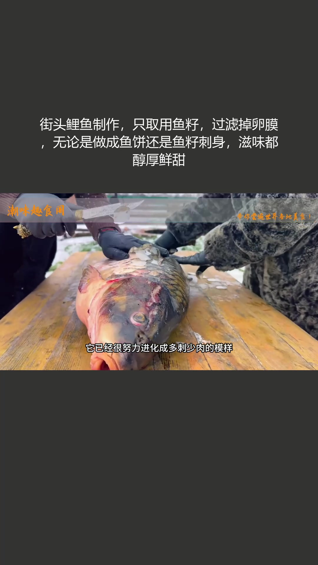 街头鲤鱼取鱼籽过滤卵膜,做鱼饼或刺身,鲜甜