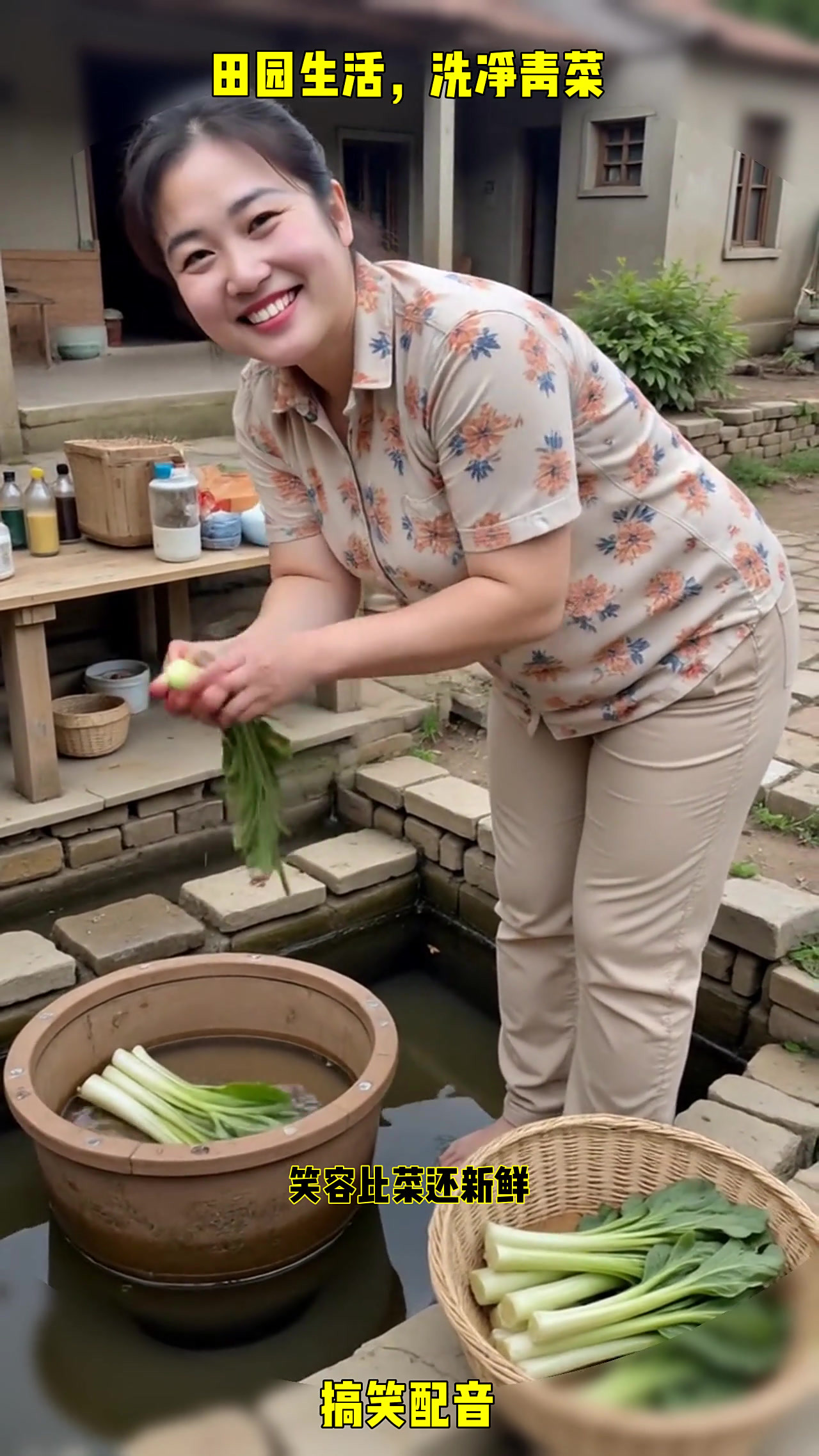 洗菜小能手，清水一泡鲜！田园生活真惬意，美味从这里开始