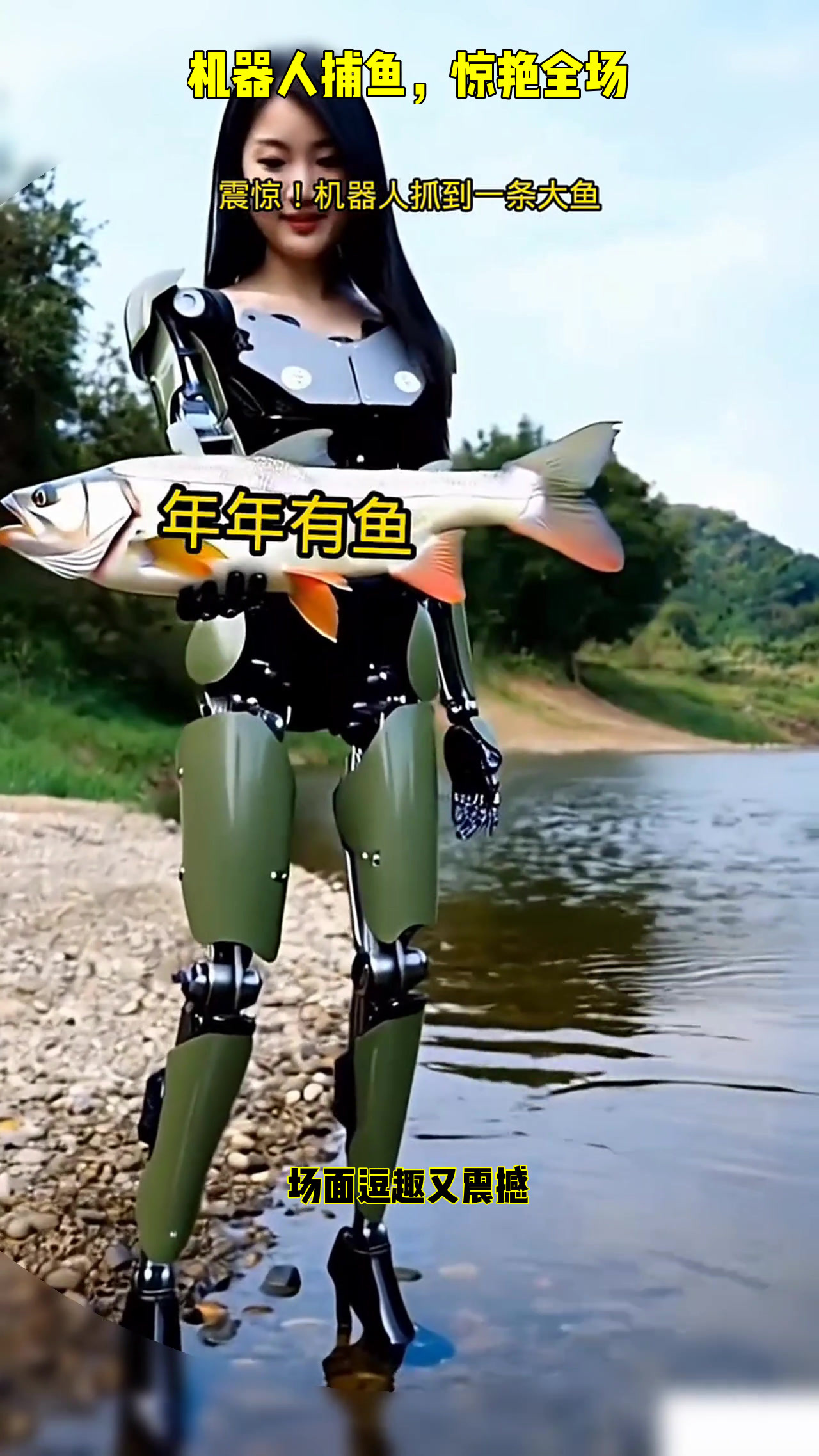 美女操控机器人,轻松抓大鱼,场面震撼