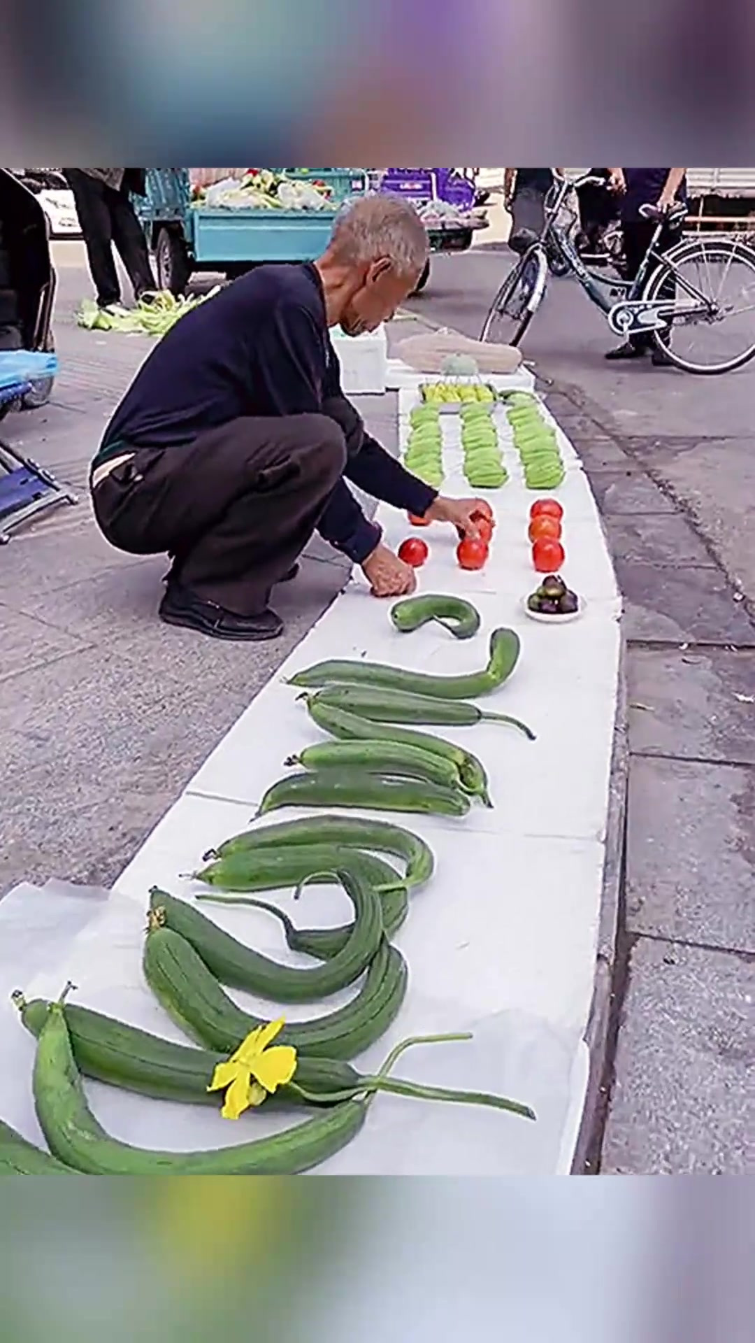 大爷的蔬菜摊:整齐摆放展现生意经,尽显干劲与魅力!