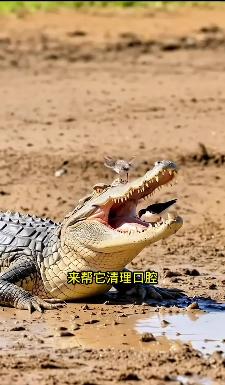 小鸟给鳄鱼清理口腔