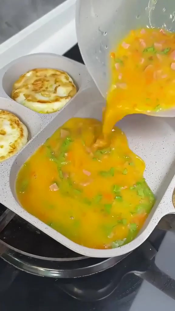 夕川三合一 煎蛋鸡蛋汉堡锅蛋堡锅平底煎锅,麦饭石材质的煎蛋