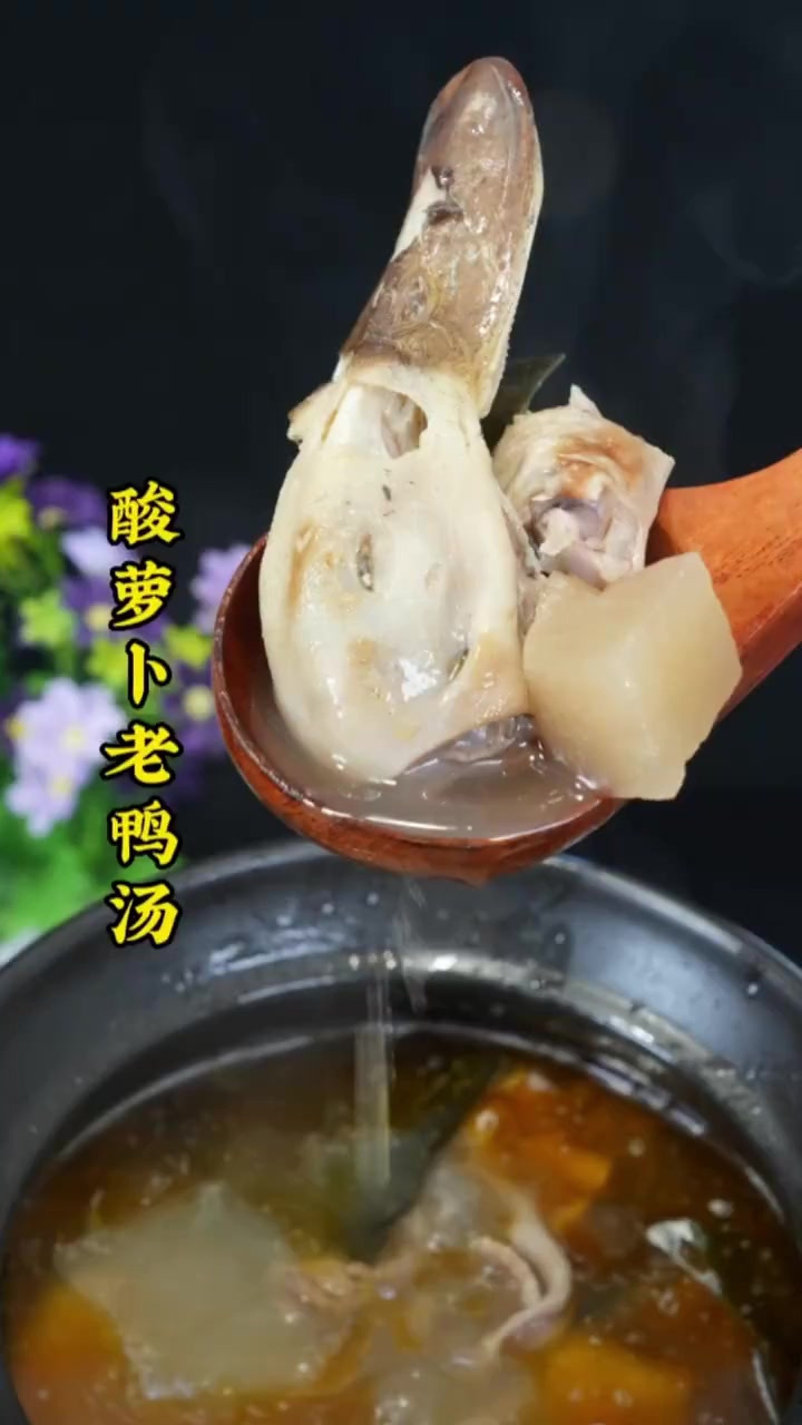 炖老鸭汤还是用酸萝卜好吃，汤鲜味美酸辣开胃
