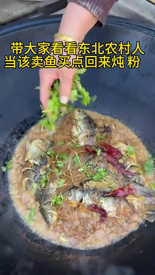 带大家看看东北农村人,卖鱼买点回来炖粉条,到底有多香