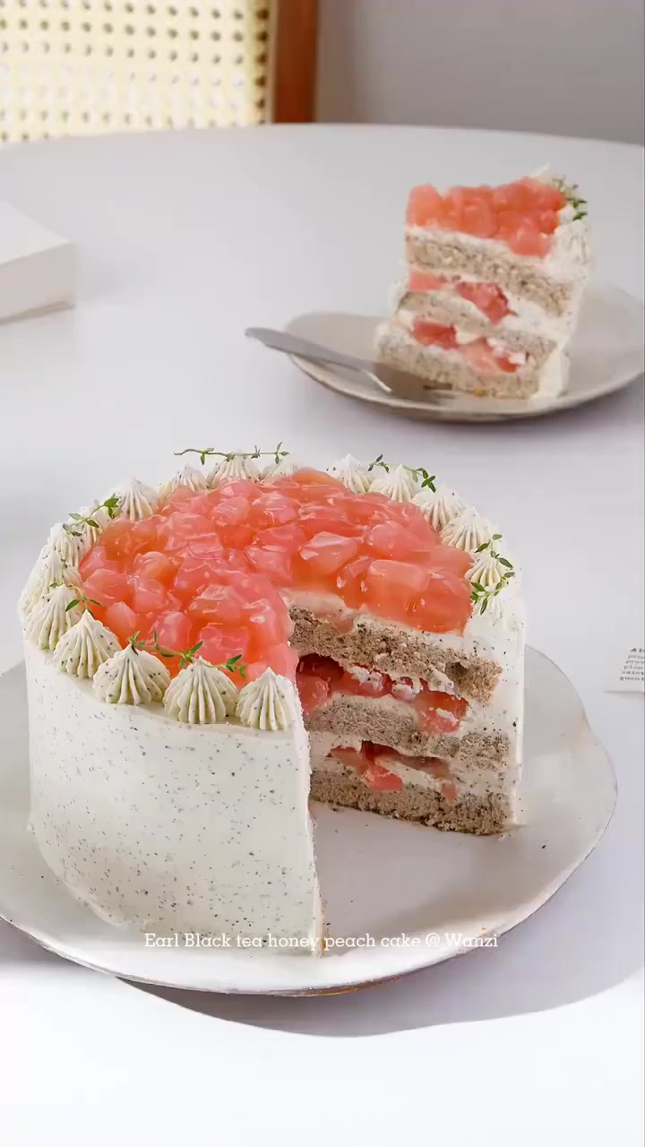 小清新伯爵红茶蜜桃蛋糕,炫一个高颜值下午茶