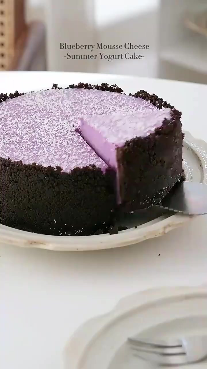 免烤箱酷女孩的,蓝莓酸奶乳酪蛋糕