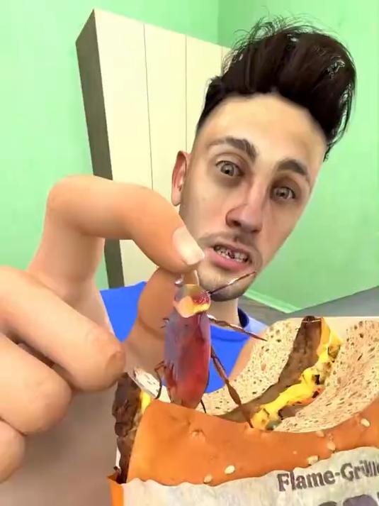 他在自己的汉堡王巨无霸汉堡里发现了一只蟑螂