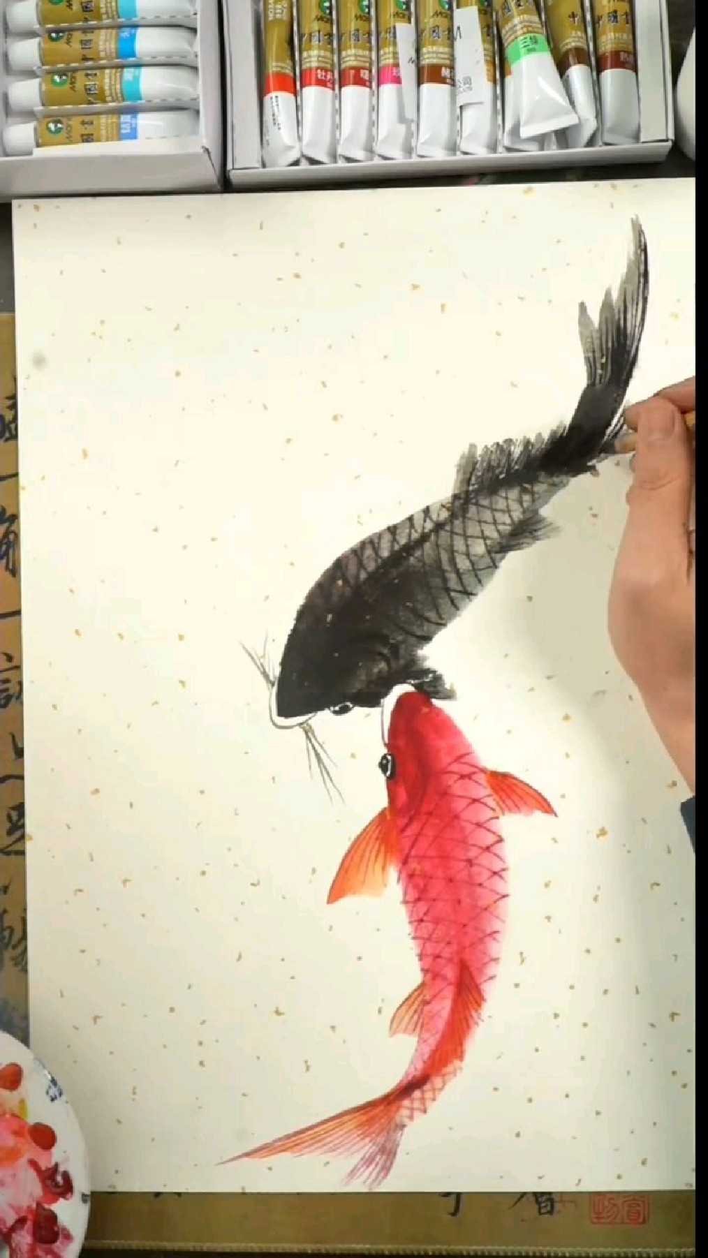 国画鱼几笔简单画完