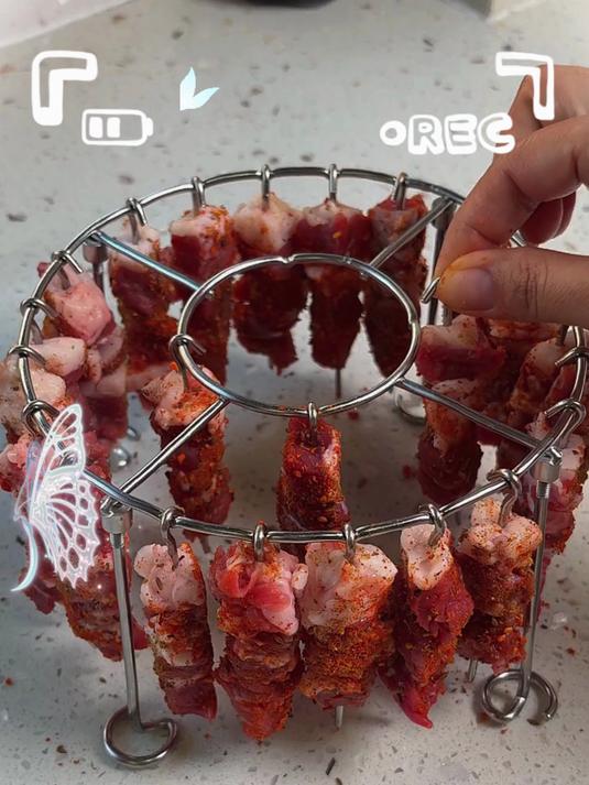 烤串再也不翻面！吊式旋转受热，烤箱炸锅都能用