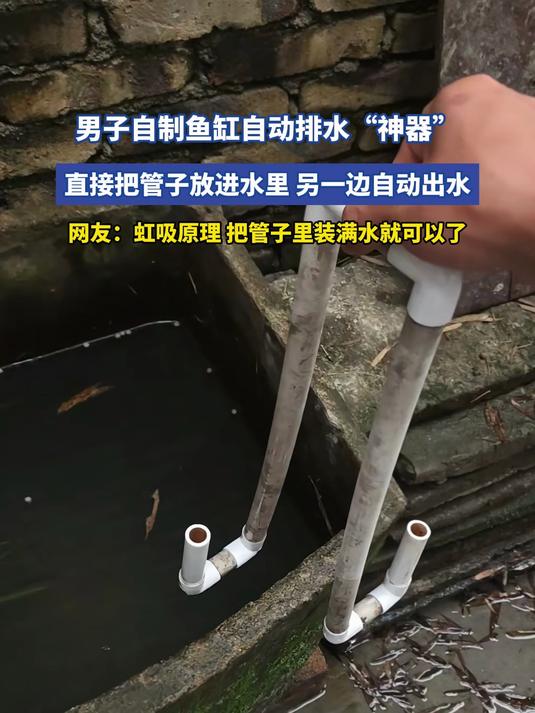 男子自制鱼缸自动排水“神器”,直接把管子放进水里,另一边自动出水